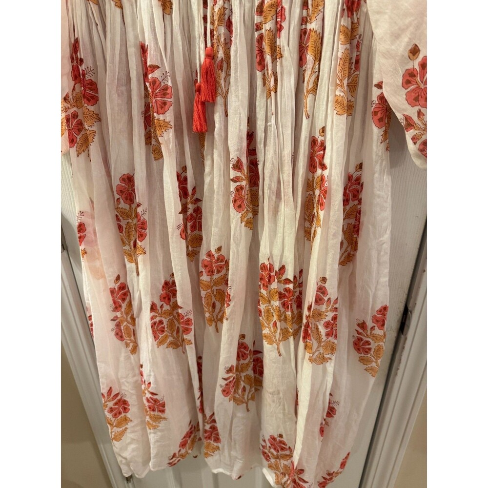 Dolma White Coral Floral Mylah Midi Dress Boho Cotton Hand Printed Sz L NWT - Picture 13 of 15